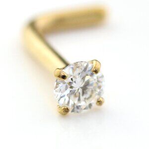 Pair Stainless Gold PVD Clear CZ 18G 20G L Shaped Bone Nose Rings Stud